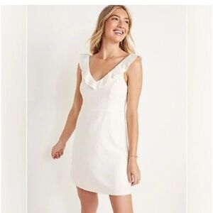 ⭐️ NEW Old Navy Small Petite Linen Blend Ruffled Cream Textured Dress